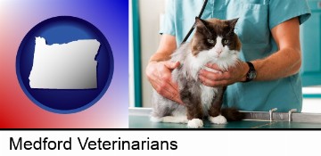 a veterinarian and a cat in Medford, OR