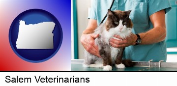 a veterinarian and a cat in Salem, OR